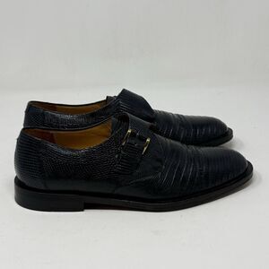 Paolo De Marco Genuine Lizard Monk Strap Dress Shoes Mens 7.5 Blue Cap Toe Spain